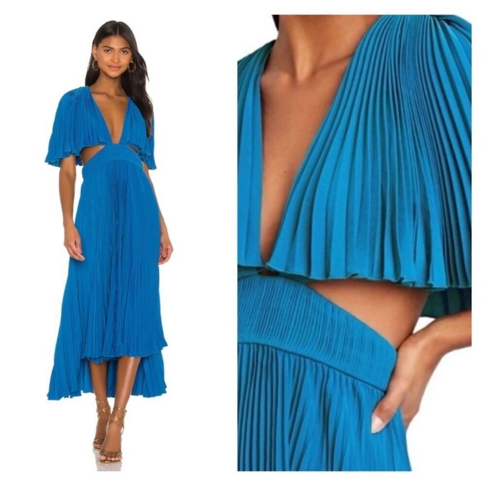 AMUR Dara pleated midi Dress in blue